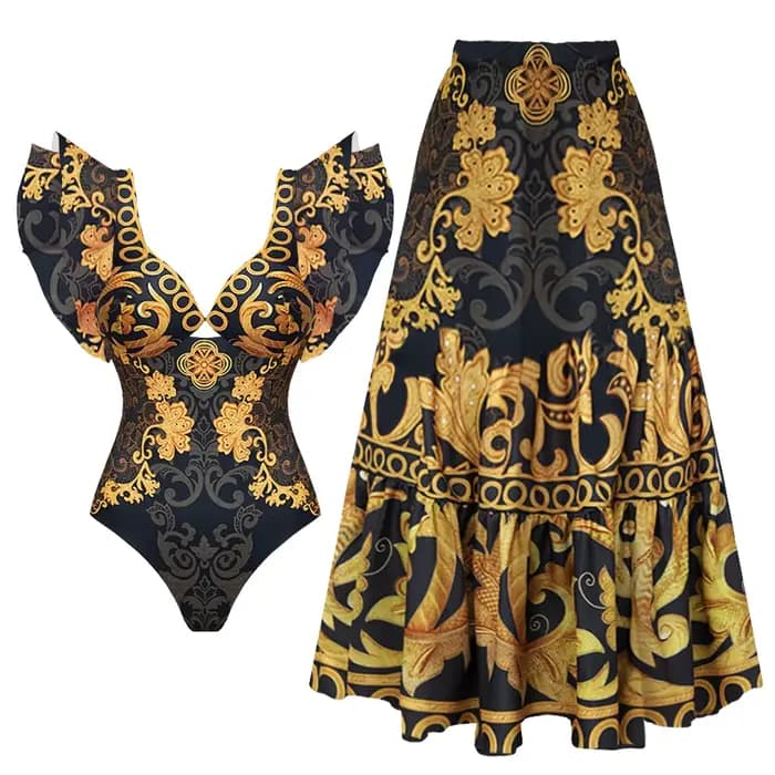 Maillot de bain 2026, design haut de gamme, 2 pièces, imprimé floral, volants, amincissant, vacances