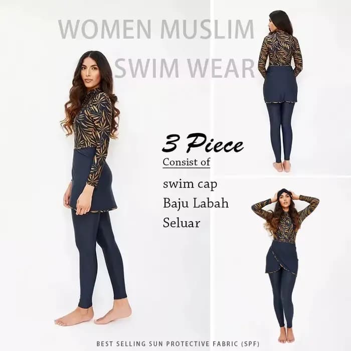 Maillot de bain musulman à manches longues pour femme, couverture complète, burkini, pantalon turban