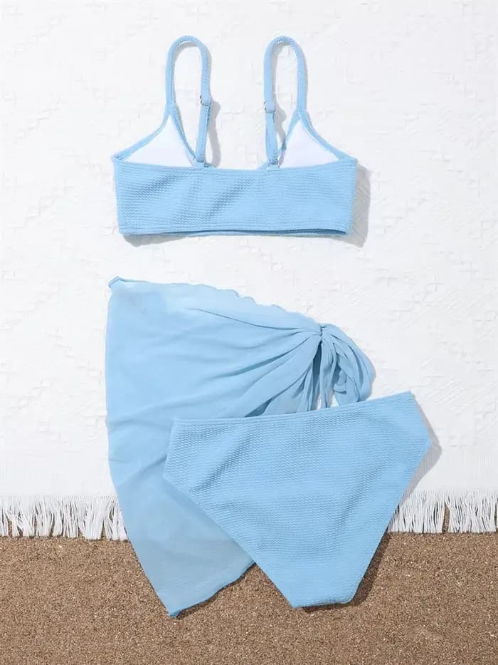 Maillot de bain bikini pour filles 2026 Nouveau ensemble bikini côtelé uni à bretelles taille haute