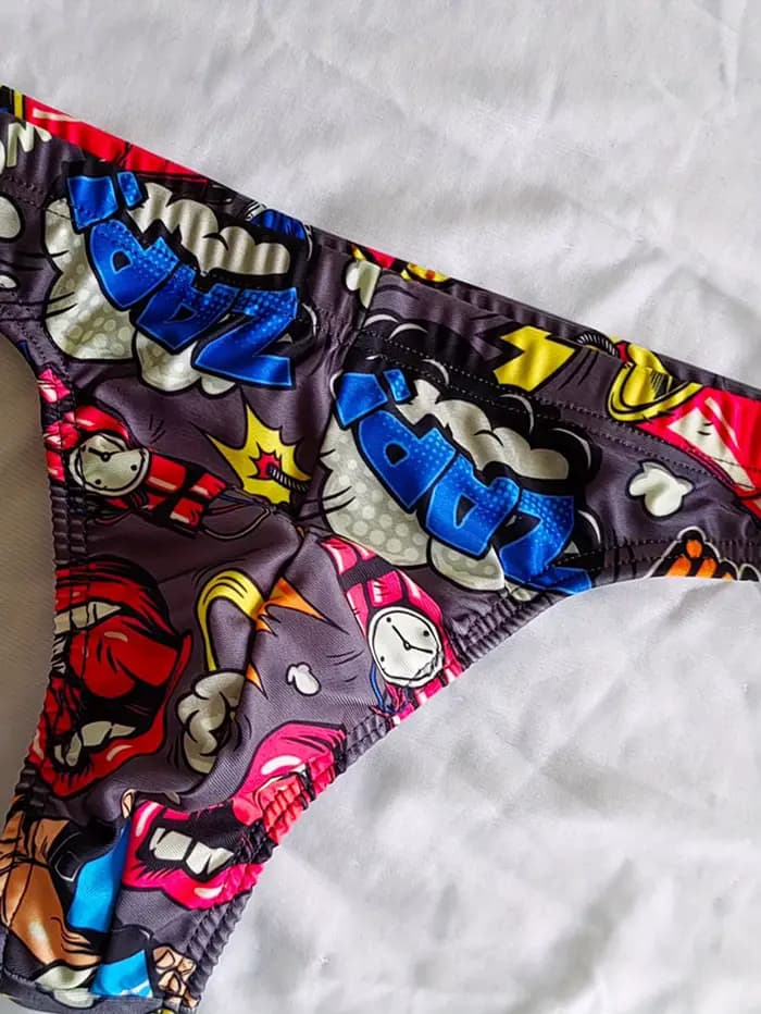 Hommes Pop Art dessin animé imprimé taille basse Sexy Bikini string maillots de bain plage slip de b