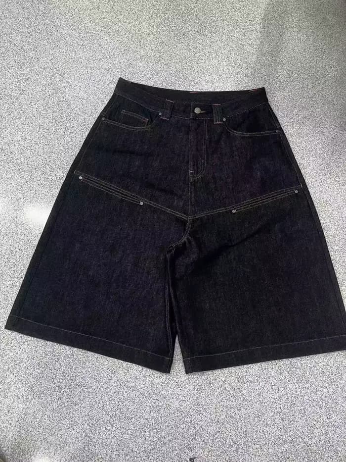 Shorts en jean baggy pour homme, coupe ample, jambe large, longueur genou, en denim indigo brut, sty