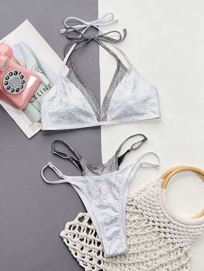 Femmes deux pièces maillot de bain Sexy Bikini Bling maillots de bain féminin Bikinis ensemble femme