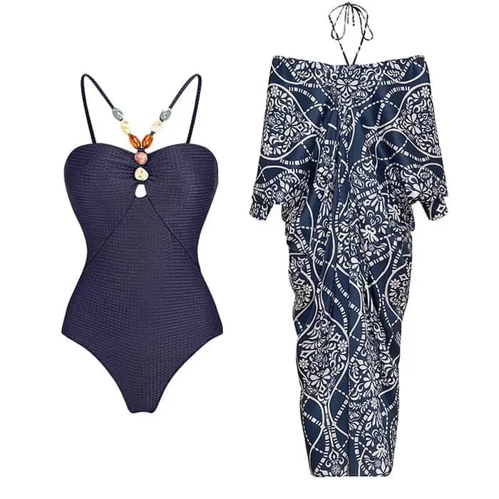 Maillot de bain une pièce pour femmes, bonnet rembourré, ensemble de perles, Push Up, Monokini, vaca