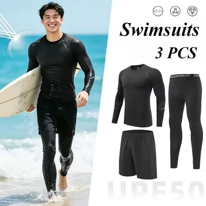 Maillot de bain ample pour homme, ensemble deux pièces à séchage rapide, short de bain et rashguard