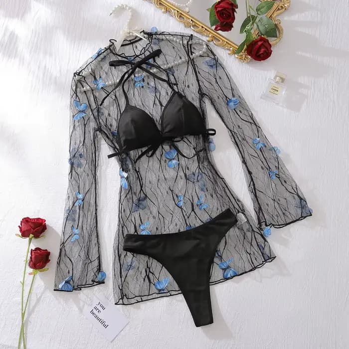 AVELINE Housse de maillot de bain pour femme Maillot de bain de plage Ensemble bikini transparent Pu