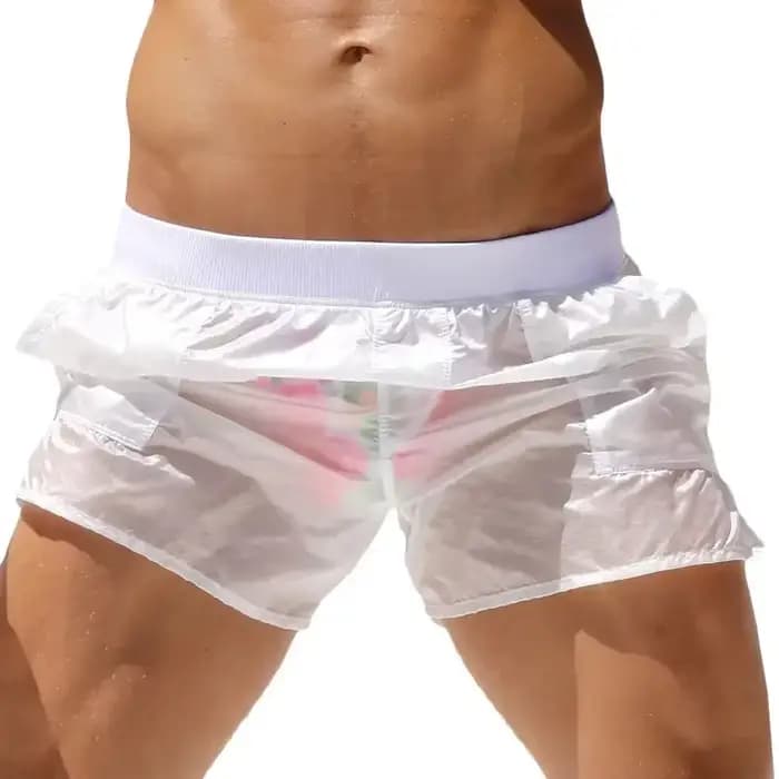 Maillot de bain respirant et sexy pour homme, short de bain transparent, short de plage