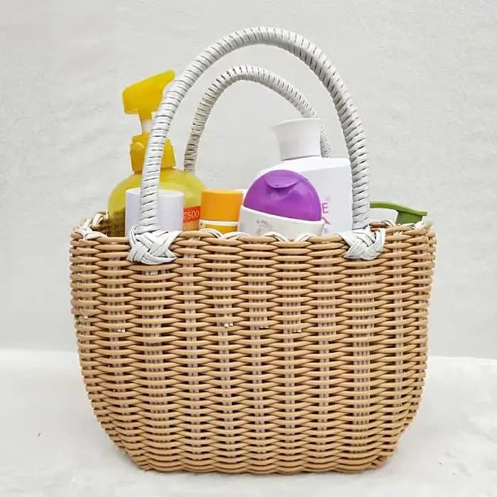 Panier de bain panier à main en Imitation rotin tissé panier de bain bain bleu panier de pique-nique