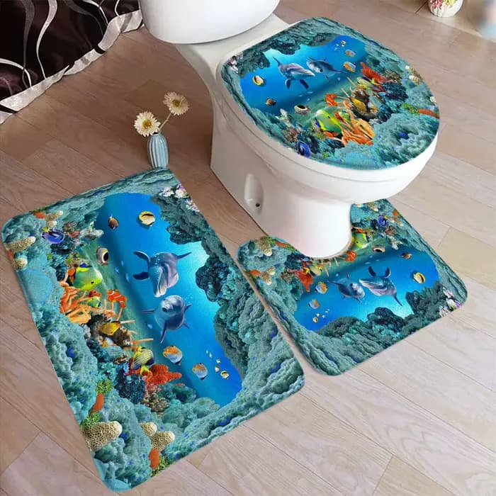 Ensemble de Polymères de Bain DolDave Dessin Animé, Tapis de Maison, Tapis en Forme de U, Couverture