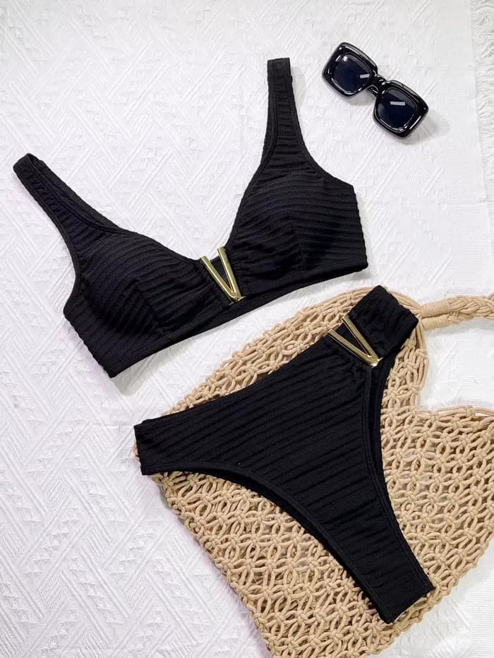 Noir Sexy Bikini femmes deux pièces maillot de bain féminin Bikinis ensemble été maillots de bain fe