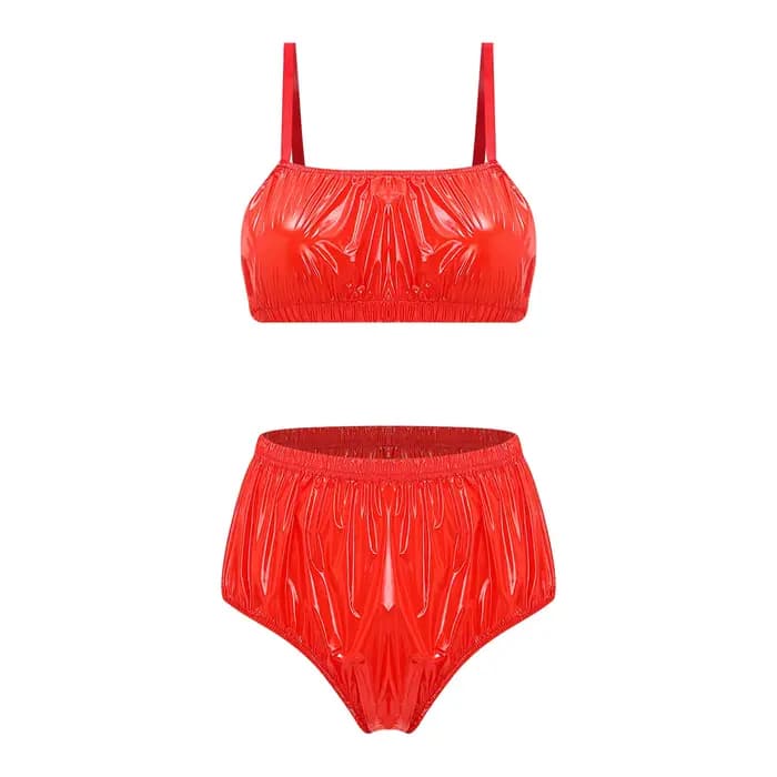 Maillot de bain bikini métallisé brillant pour femme, deux pièces, sans rembourrage, sans armatures,