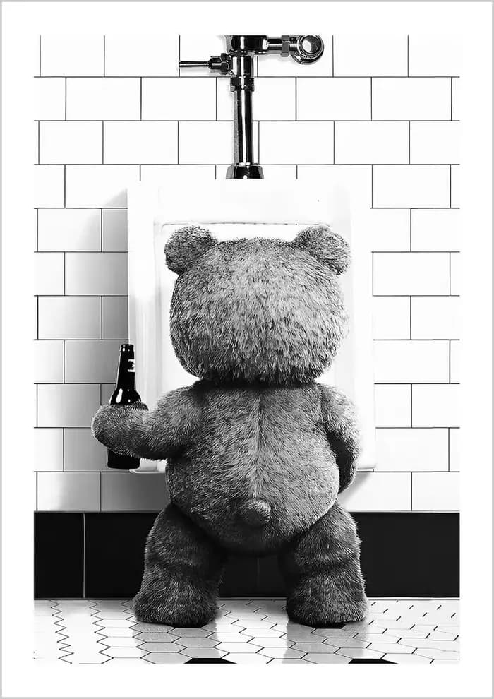 Affiche décorative murale en toile imprimée, motif ours mignon noir et blanc, pour salle de bain, dé