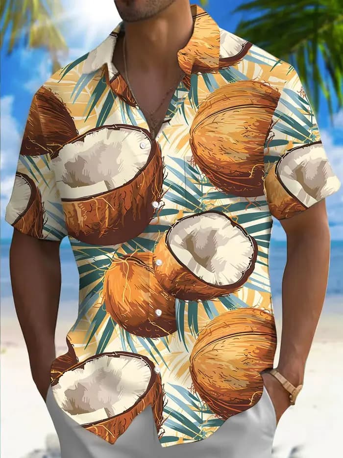 Chemise hawaïenne à manches courtes pour hommes, imprimé fruits fraises, tissu en Polyester, adapté