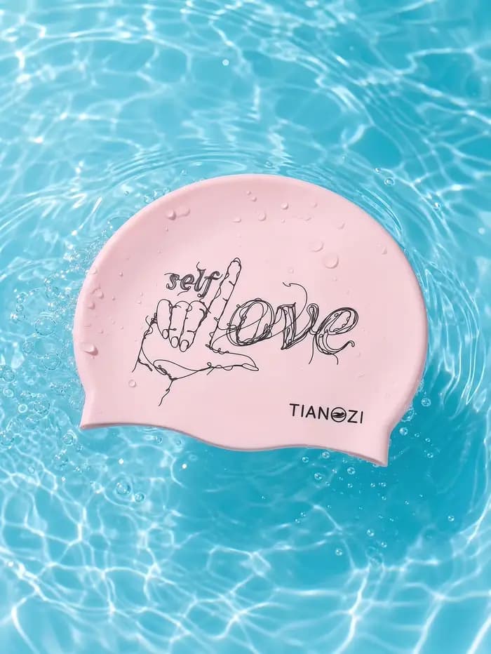 Bonnet de bain en silicone pour adultes, imprimé LOVE en anglais, imperméable, antidérapant, bonnet
