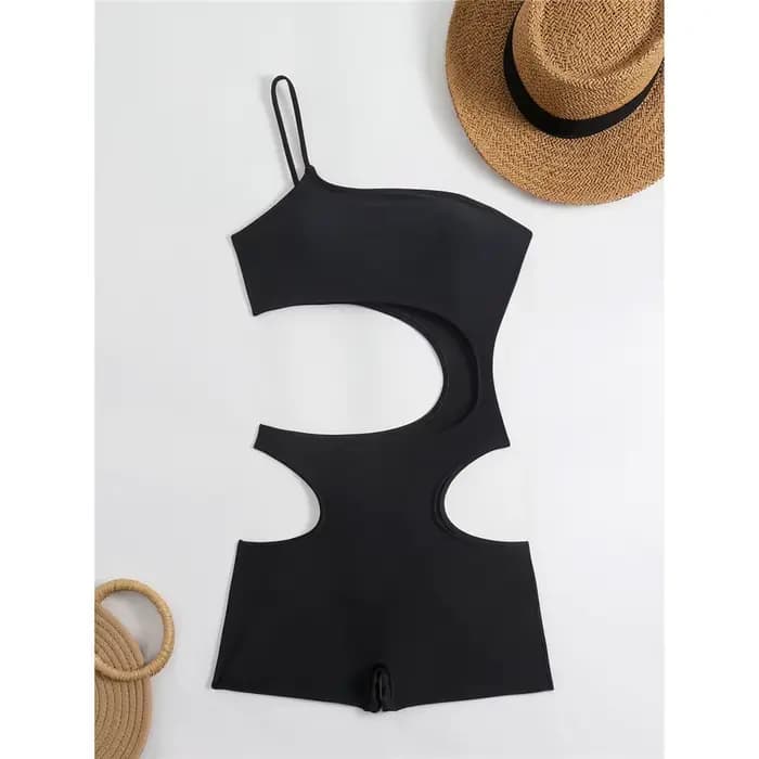 Maillot de bain une pièce asymétrique à une épaule, taille haute, avec découpes et rembourrage, pour