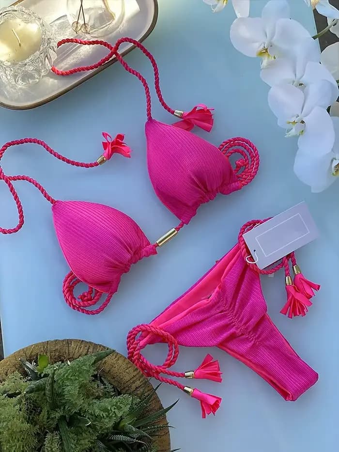 Maillot de bain à bandes ajustables pour femmes, ensemble deux pièces, sexy, couleur solide, triangl
