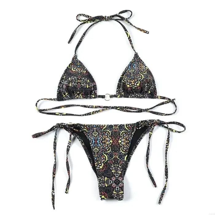 Maillot bain triangulaire pour femmes, à mode, string, col licou, avec cravate réglable cou, 69HD