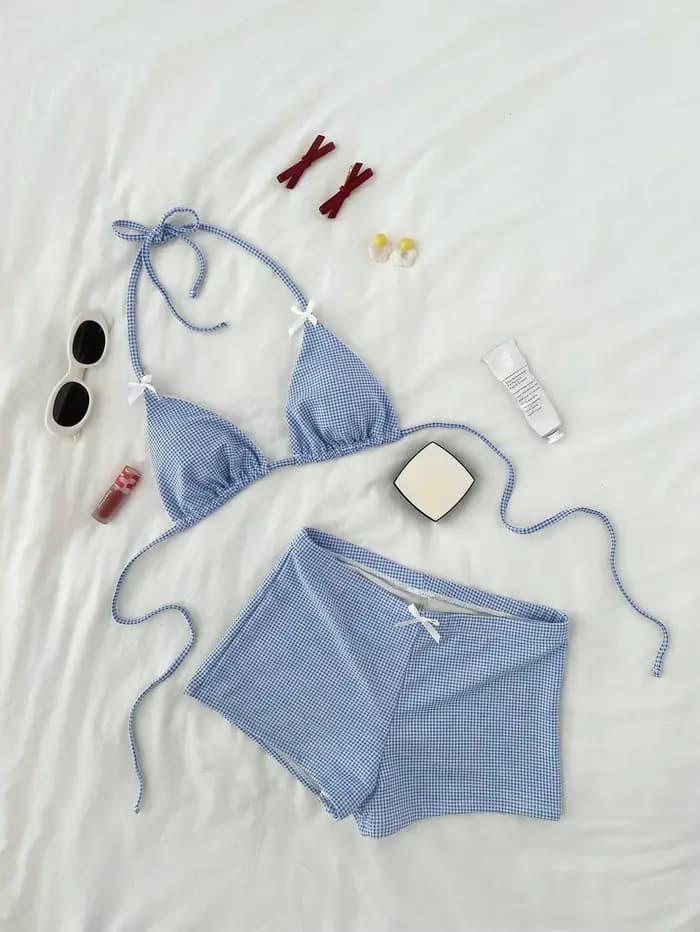 Maillot de bain tankini à carreaux 2026 pour femme, ensemble deux pièces push-up pour la plage et la