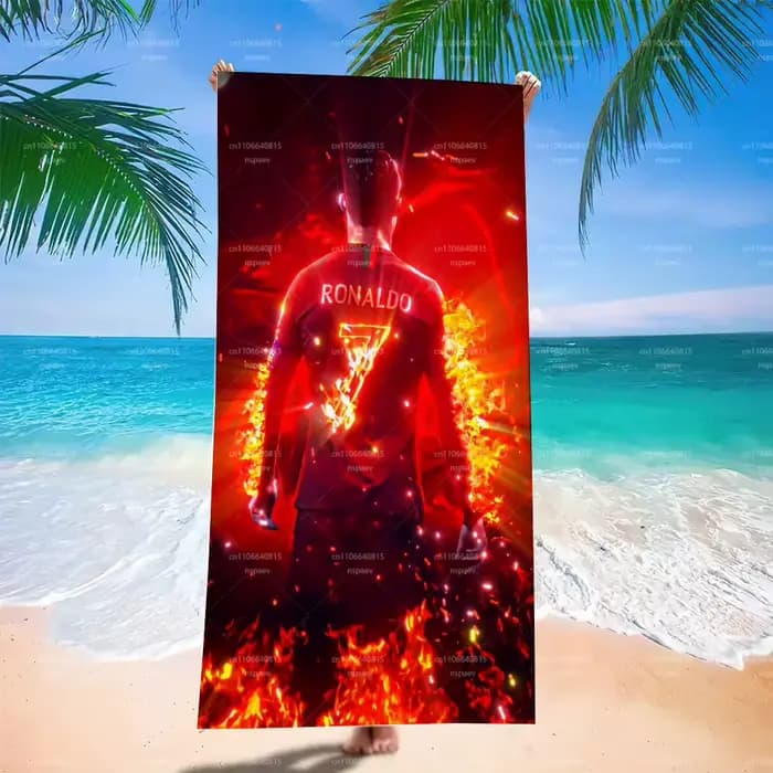 Serviette de plage Ronaldo, serviette de bain en polyester à séchage rapide Red Fire Jersey