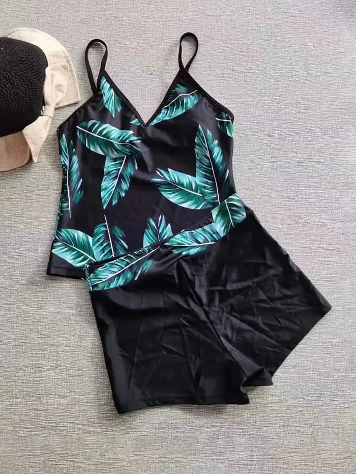 Ensemble de maillot de bain deux pièces pour femme, style conservateur, haut tankini à rayures et sh