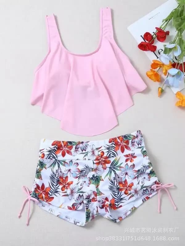 Maillot de bain deux pièces à volants pour femmes, ensemble tankini, sport, plage, piscine, été, 202