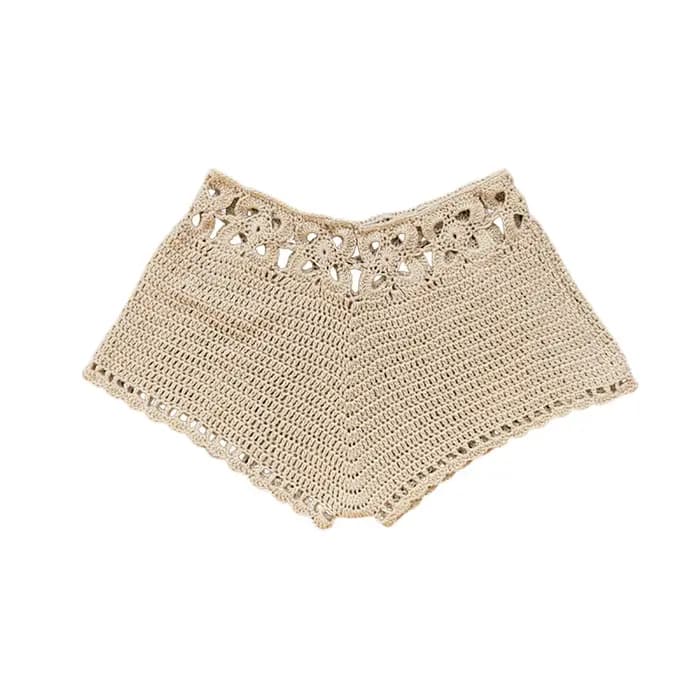 Nouveauté 2026 Short de bain sexy pour femme en tricot et crochet à découpes, avec cordon de serrage