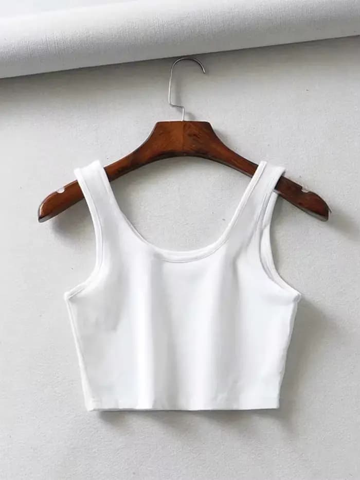 Haut court d'été sexy pour femmes, sans manches, court, en coton, col en U, barre tricotée
