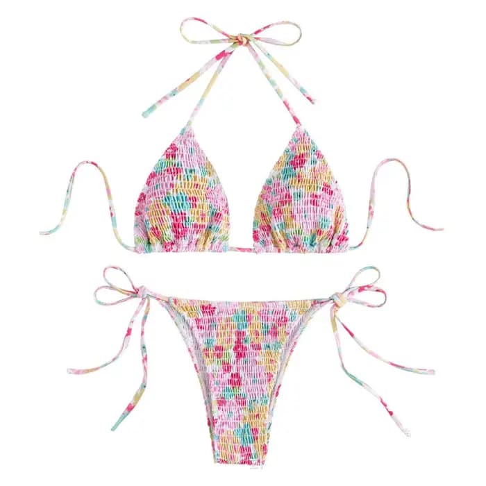 Maillot de bain imprimé floral, sexy, col licou, ensemble deux pièces, haut, audithong, bikini, tank