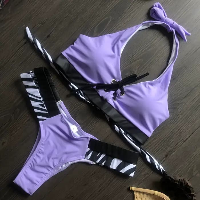 Sexy épissage zèbre licou Bikini brésilien femmes maillot de bain femme string maillots de bain deux