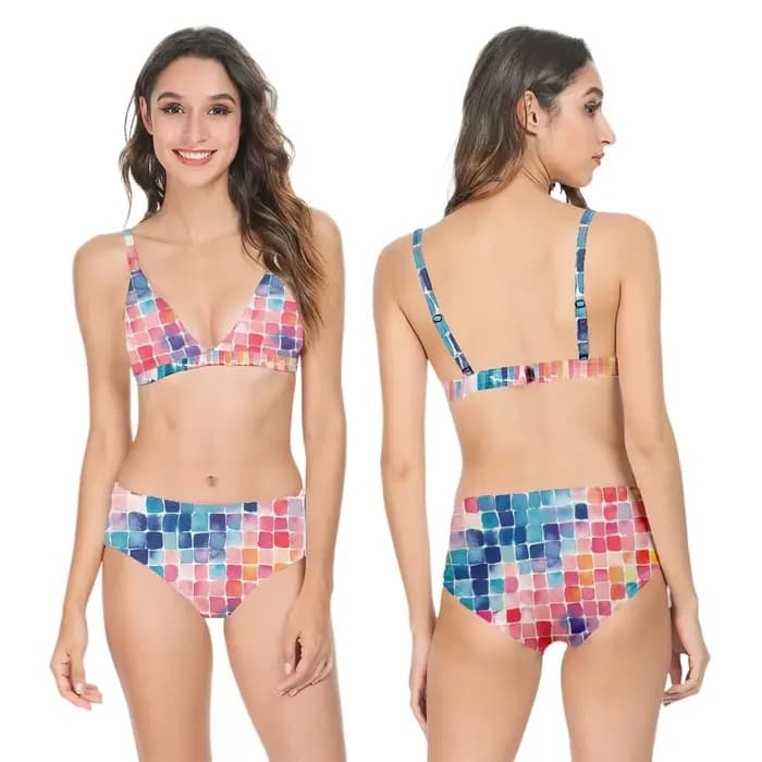 Femmes Sexy Bikini maillot de bain taille haute imprimé géométrique décontracté à la mode dos nu mai