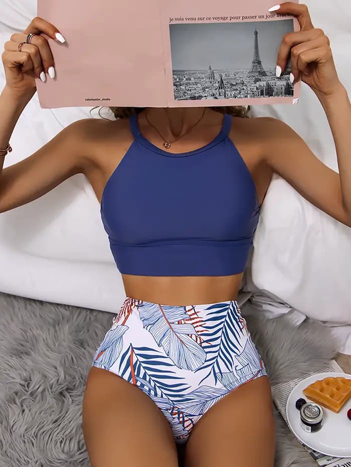 Taille haute Bikini 2025 maillot de bain femme col haut maillots de bain femme 2 pièces natation pou
