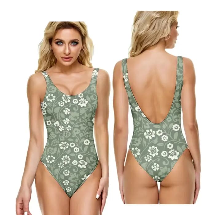 Maillot de bain une pièce Vigne botanique forêt vert décontracté ventre contrôle plage costier gra
