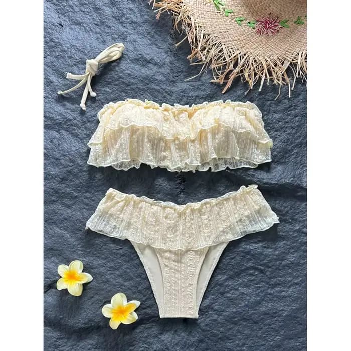 Ensemble bikini sans bretelles en dentelle à double couche Mibai pour femmes, maillot de bain deux p