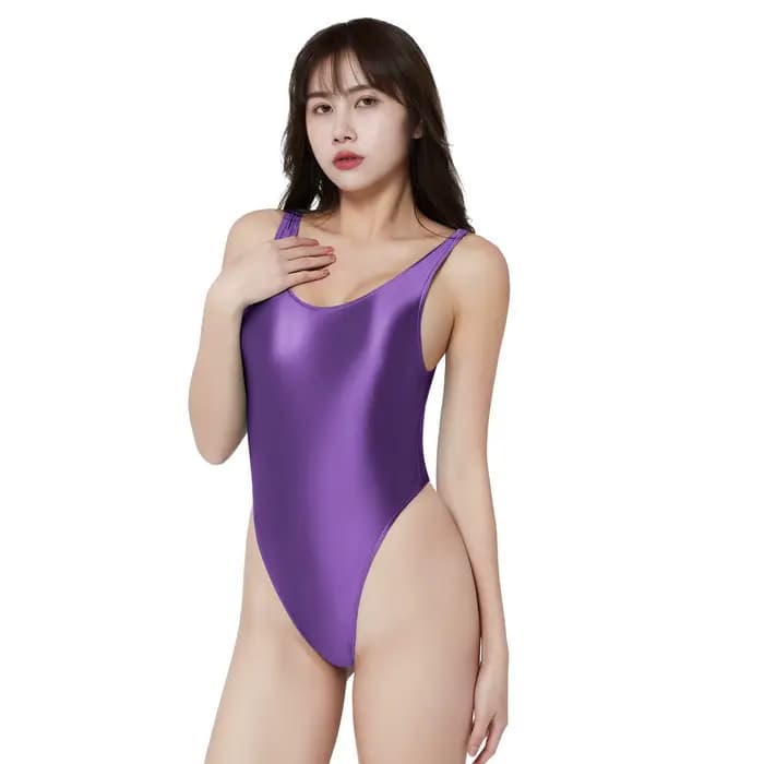 Maillot de bain une pièce Sexy pour femmes, brillant à l'huile, vêtements de Fitness en forme de T,