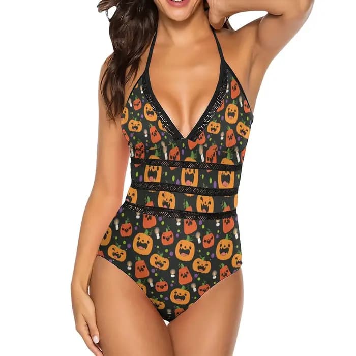 Maillot de bain citrouille effrayant, Sexy, joyeux Halloween, à lacets, une pièce, élégant, Sport, P