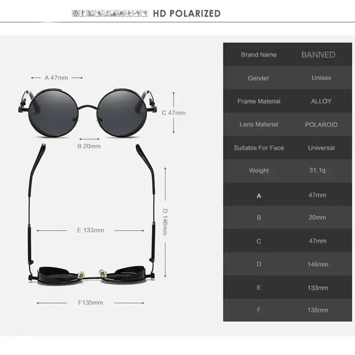 2022 HD Lunettes De soleil rondes polarisées en métal UV400 Lunettes De soleil pour hommes Feminin F