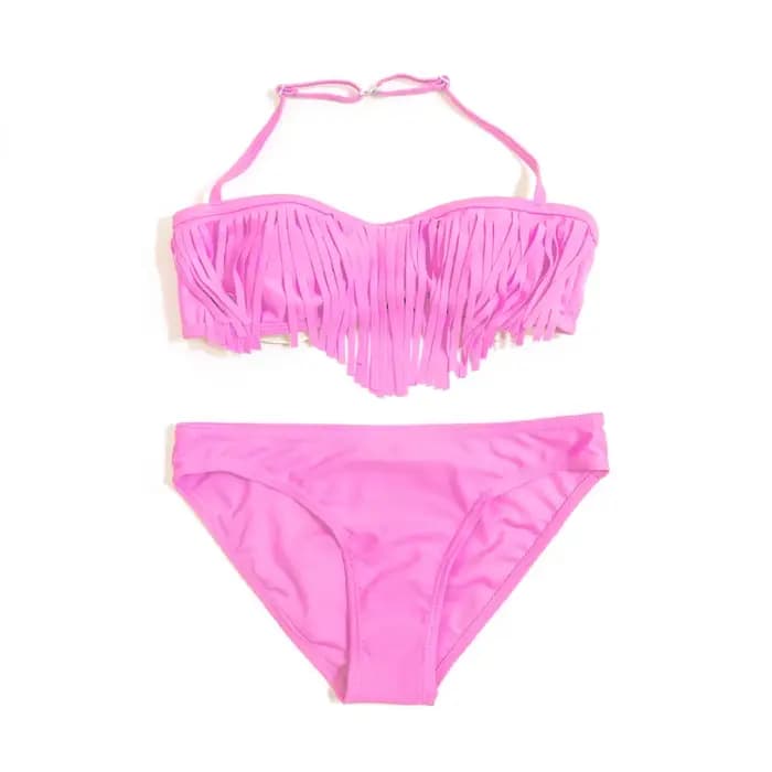 Tassle solide licou filles enfants Bikini ensemble été plage mignon adolescent maillots de bain pour