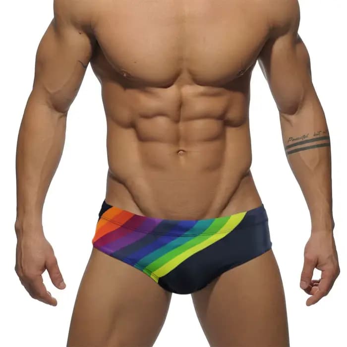 Maillot de bain pour hommes, slip de natation, Push-Up, Sexy, Bikini, plage, court, arc de pluie, ma