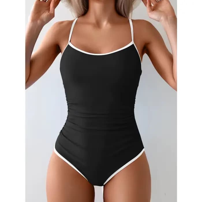 Maillot de bain une pièce pour femmes, contrôle du ventre, amincissant, bloc de couleurs, bretelles,