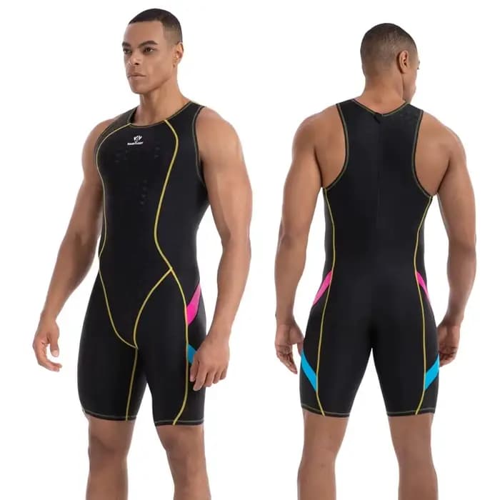 Sharkskin une pièce maillot de bain genou longueur course maillot de bain homme tenue de natation HX