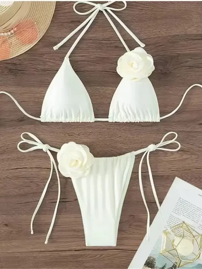 Sexy fleur maillot de bain bandeau string Bikini femmes à lacets maillots de bain natation maillot d