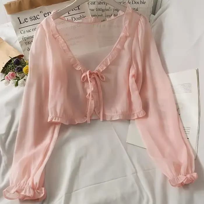 Manteau de Protection Solaire en Dentelle pour Femme, Cardigan à Volants avec Nministériels d, Chemi