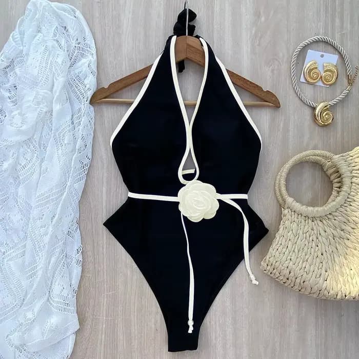 Maillot de bain une pièce à fleurs, col licou, Bandage, pour femmes, vêtements de plage, Monokini, n