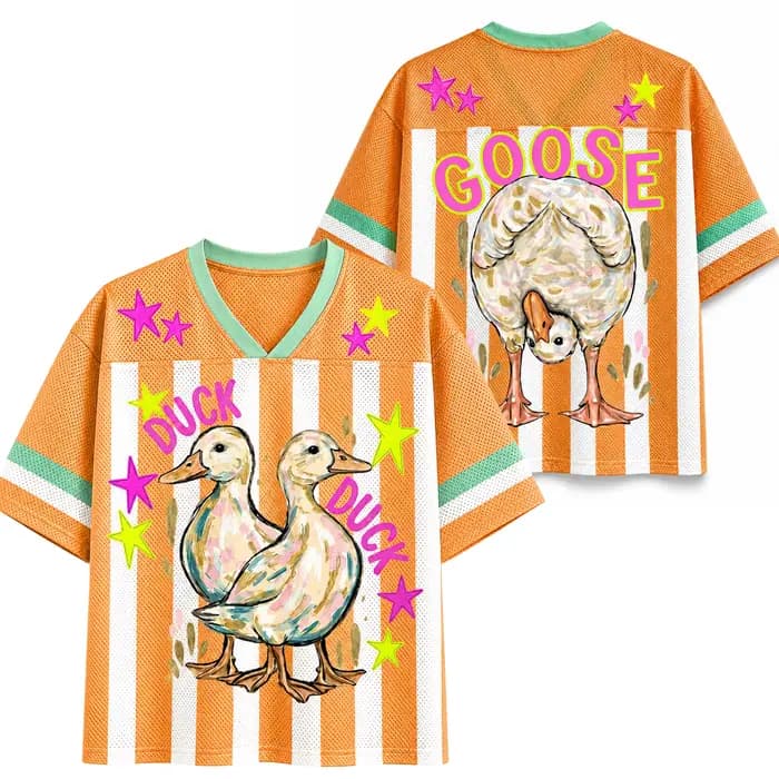Maillot de football rétro décontracté à col en V rayé avec imprimé lettres, motif canard et oie amus