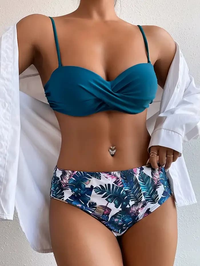 Maillot de bain bandeau 2026 pour femme, bikini taille haute imprimé, maillot de bain rembourré pour