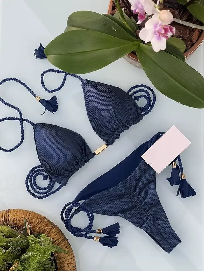 Maillot de bain à bandes ajustables pour femmes, ensemble deux pièces, sexy, couleur solide, triangl
