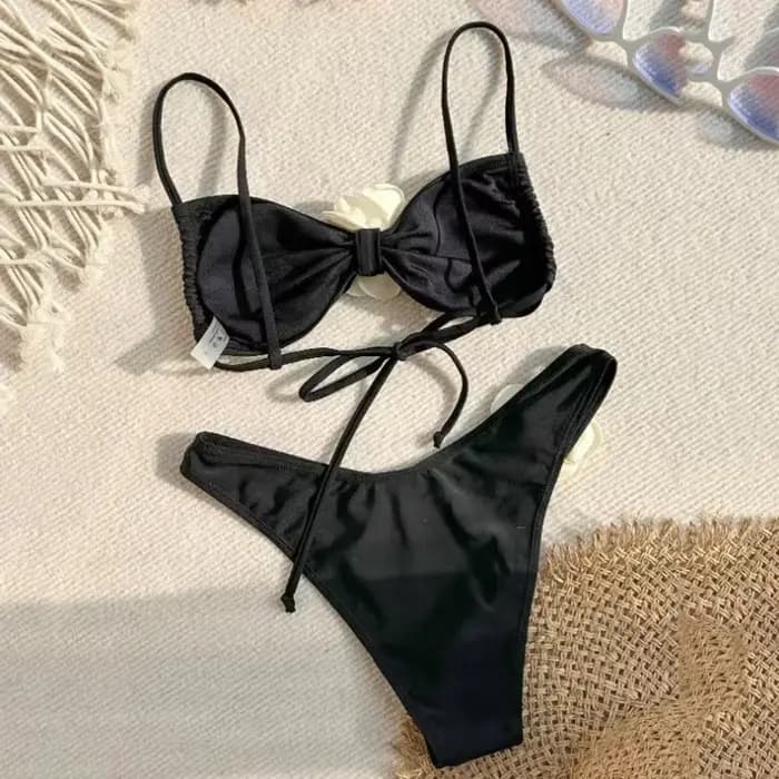 Sexy fleur maillot de bain bandeau string Bikini femmes à lacets maillots de bain natation maillot d