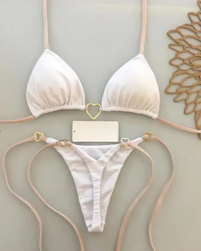 Sexy licou couleur unie ensemble Bikini maillot de bain pour femme deux pièces Triangle string maill