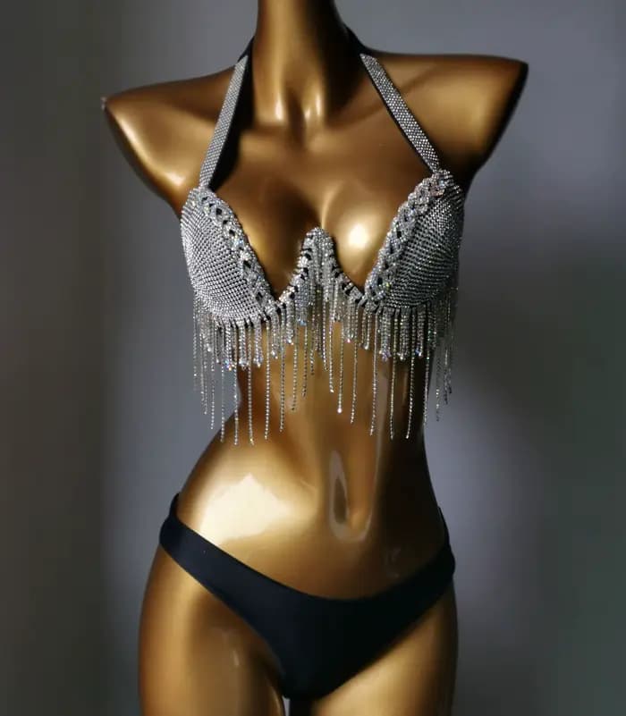 Bikini en cristal avec tige, maillot de bain blingbling, maillot de bain populaire, mode bar, 2023