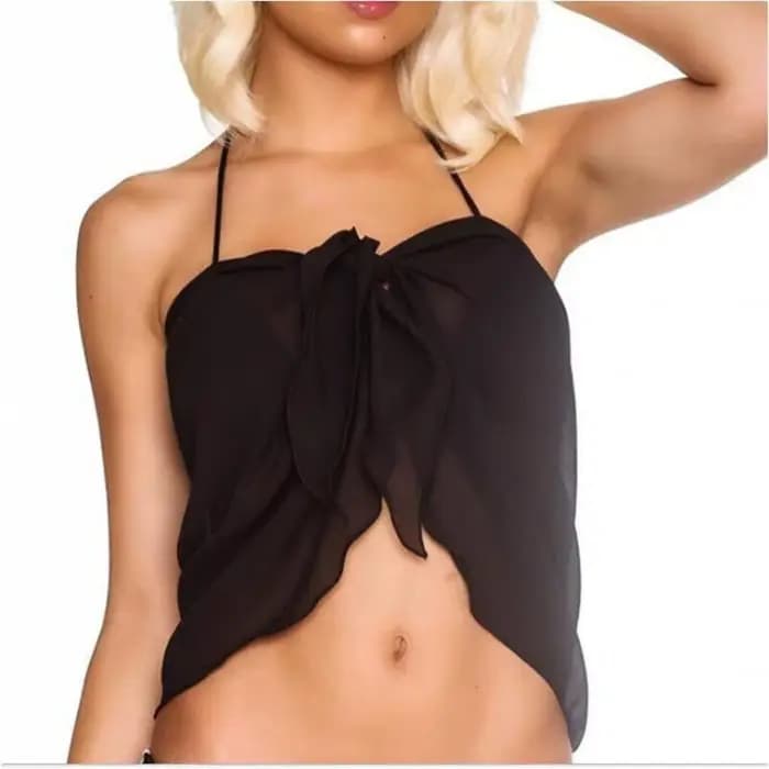 Été femmes 50x180 cm noir Sheer Sarong plage couvrir Bikini Wrap maillot de bain double usage maillo