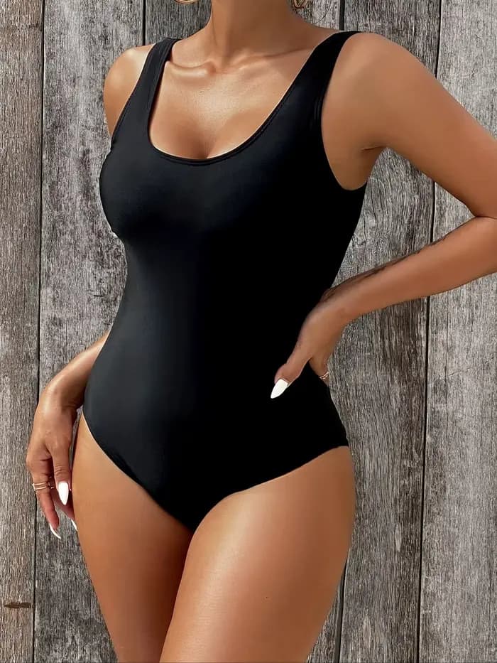 Maillot de bain une pièce pour femme, style débardeur, col rond basique, à la mode, sportif, couvran